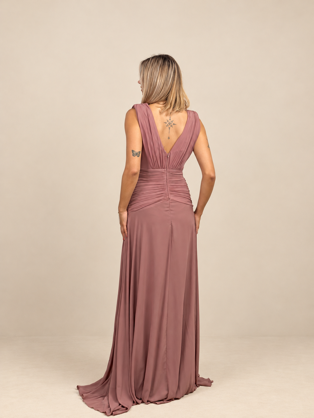 Robe de cérémonie longue à manches drapées - Tocca