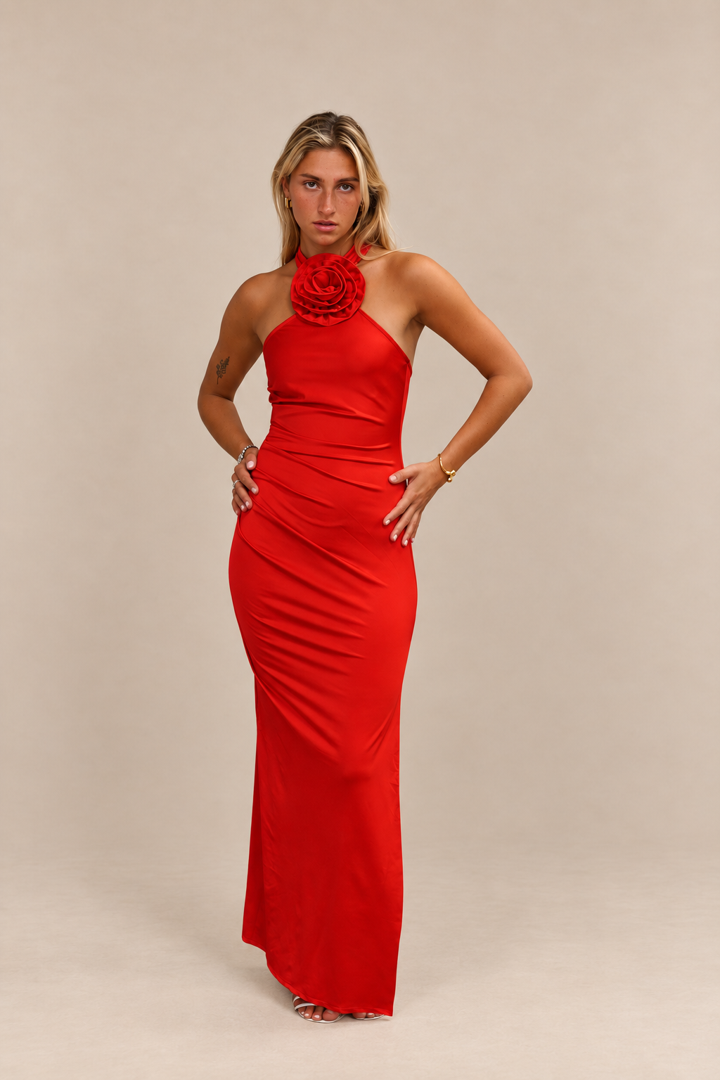Robe longue dos nu à fleur 3D - Kalamata