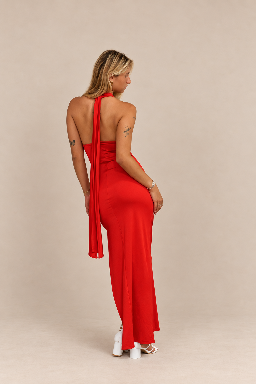 Robe longue dos nu à fleur 3D - Kalamata