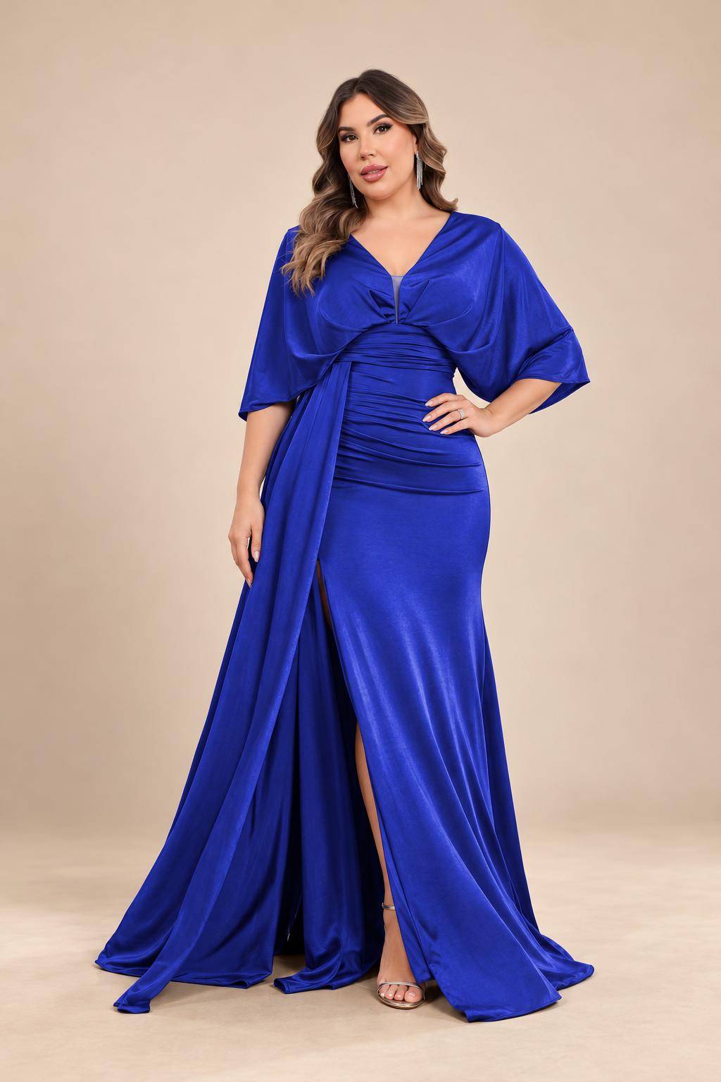 Robe longue grande taille effet satiné - Soller