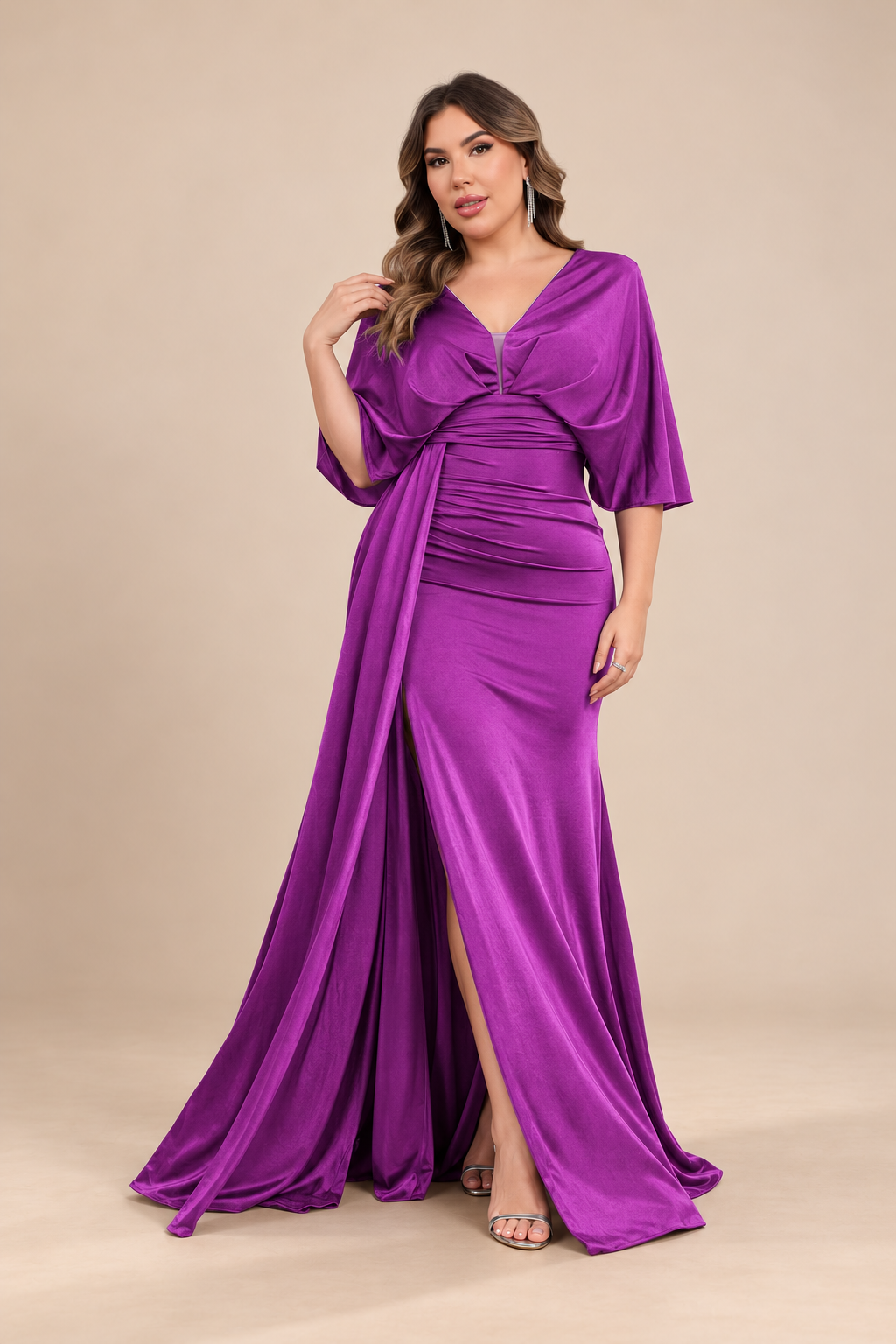 Robe longue grande taille effet satiné - Soller