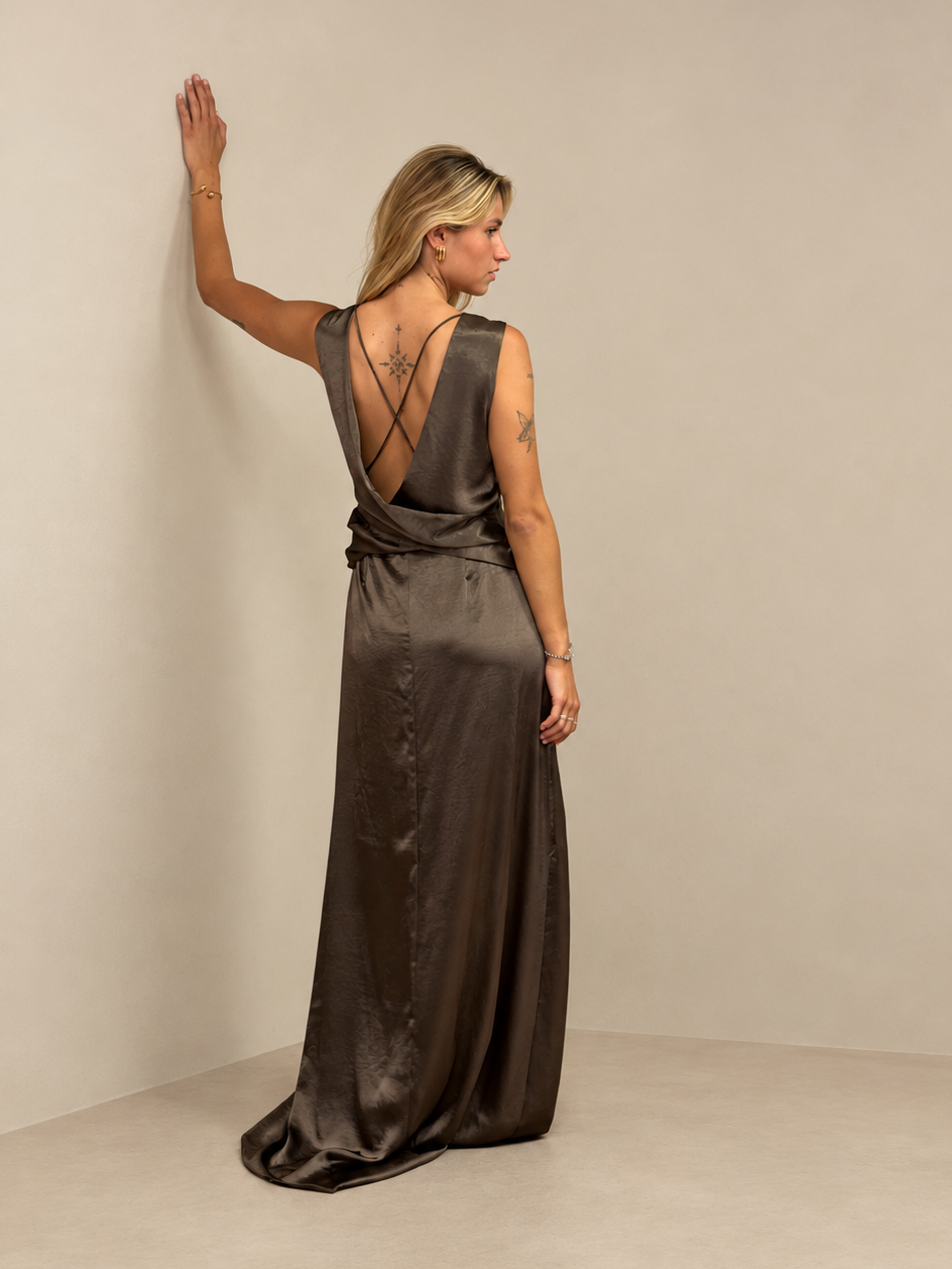 Robe longue en satin dos nu - Salamanca