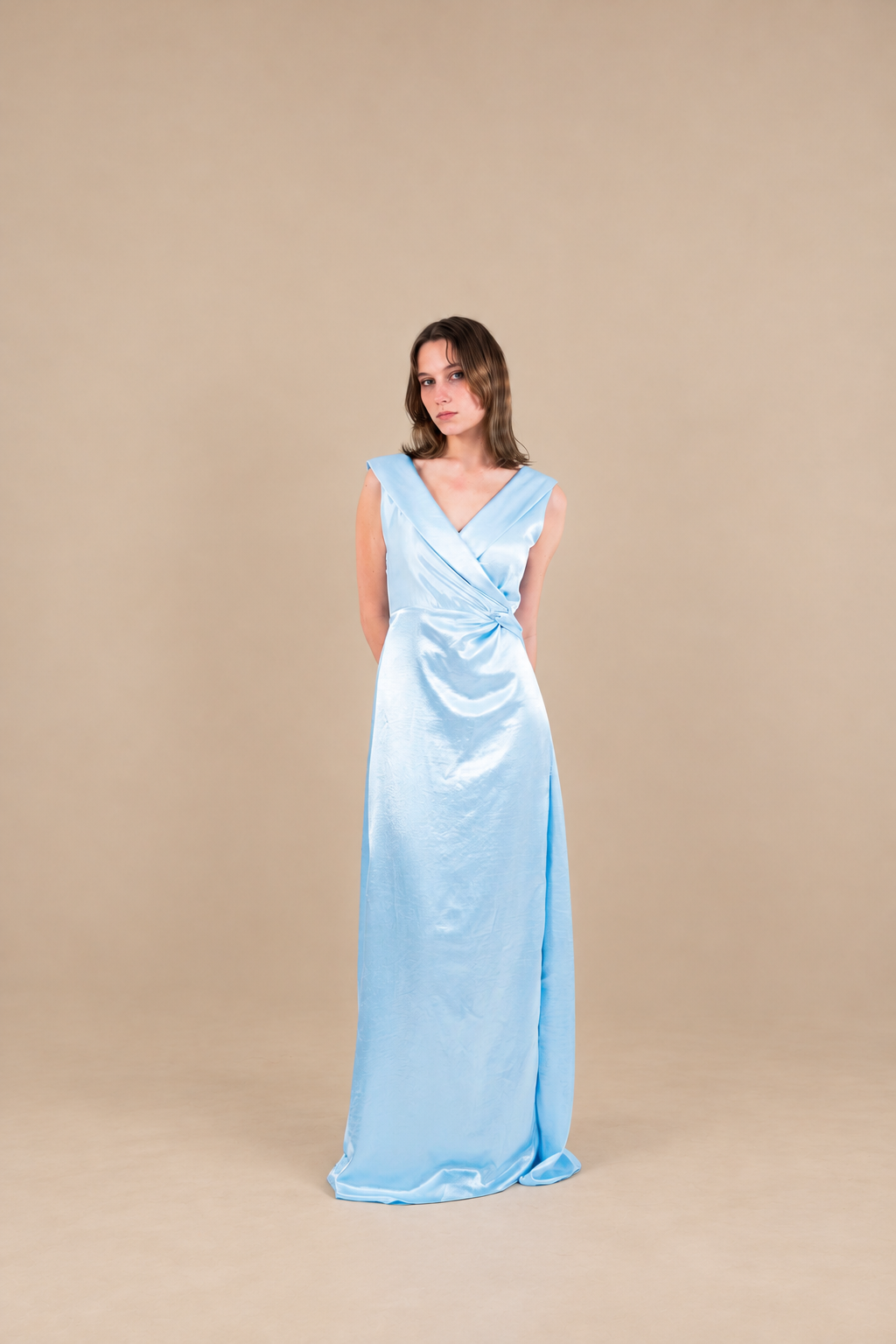 Robe de soirée longue en satin drapée - Rzgow