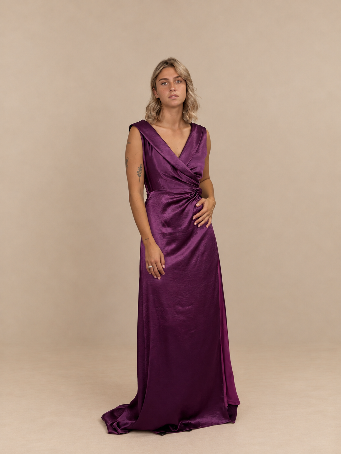 Robe de soirée longue en satin drapée - Rzgow