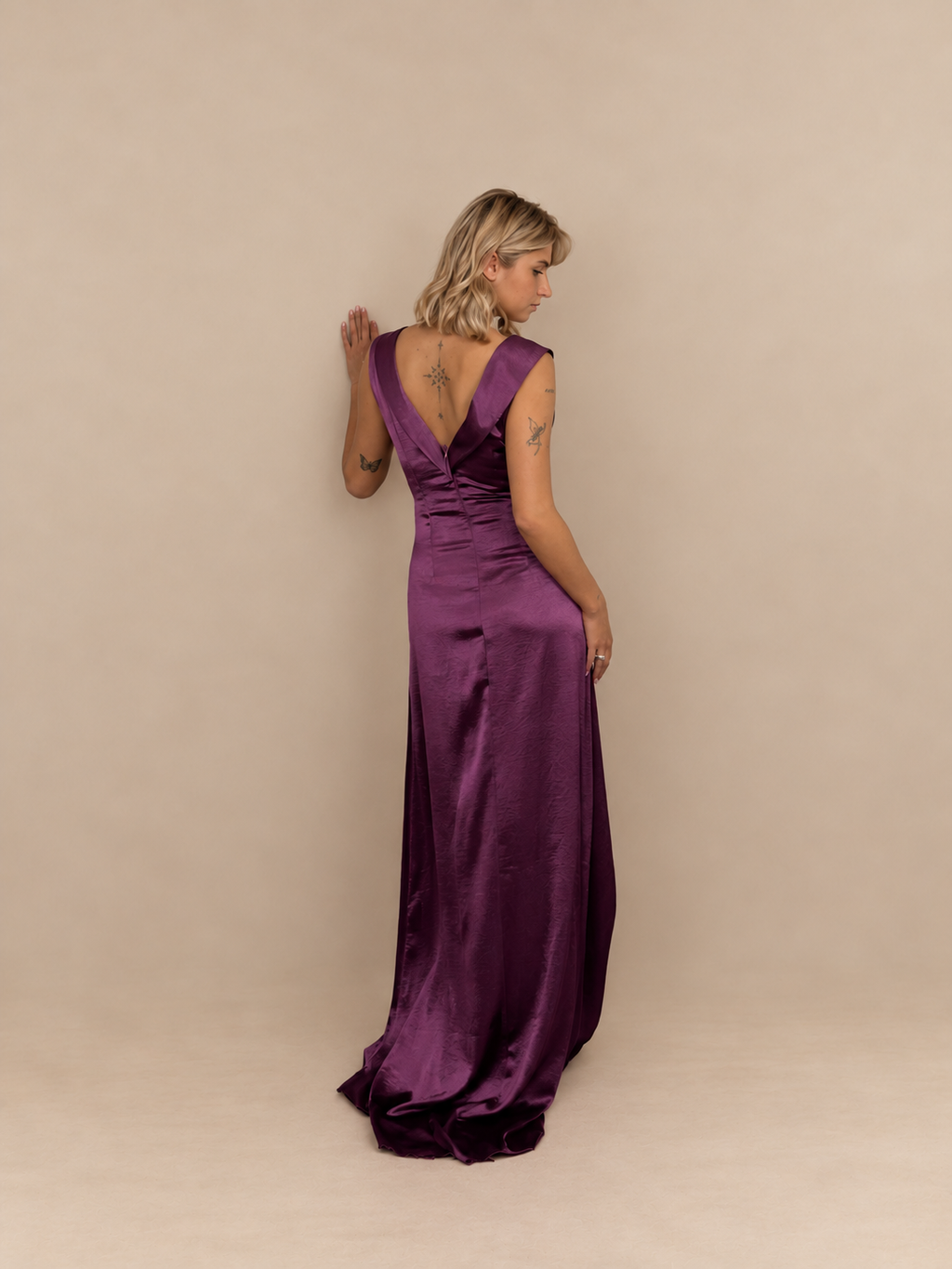 Robe de soirée longue en satin drapée - Rzgow