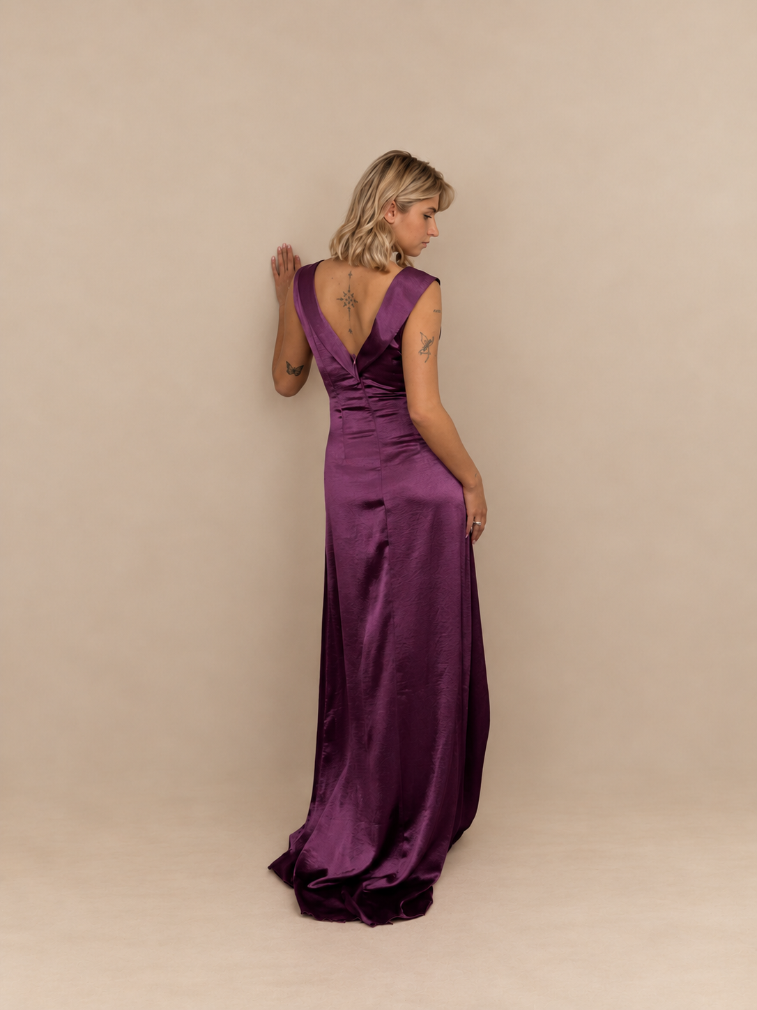 Robe de soirée longue en satin drapée - Rzgow
