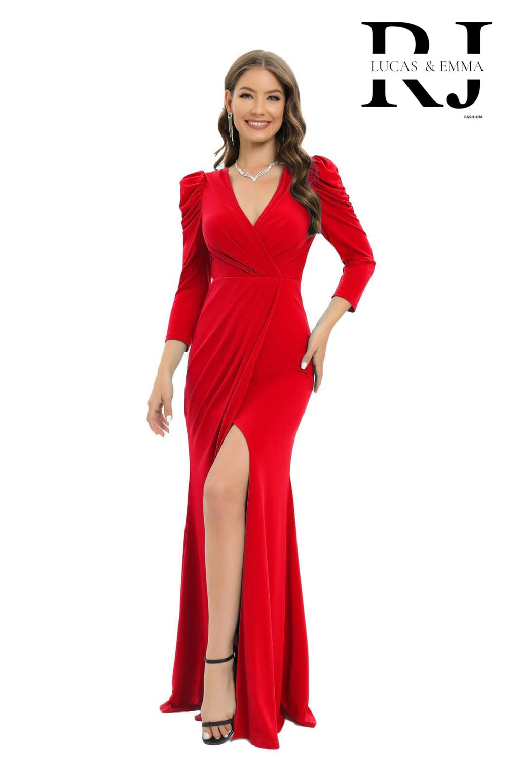 Robe de soirée drapée à manches bouffantes - ACCRA