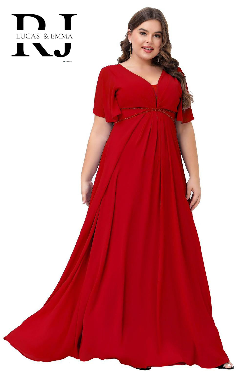 Robe de cérémonie longue fluide grande taille à décolleté en V - Houston