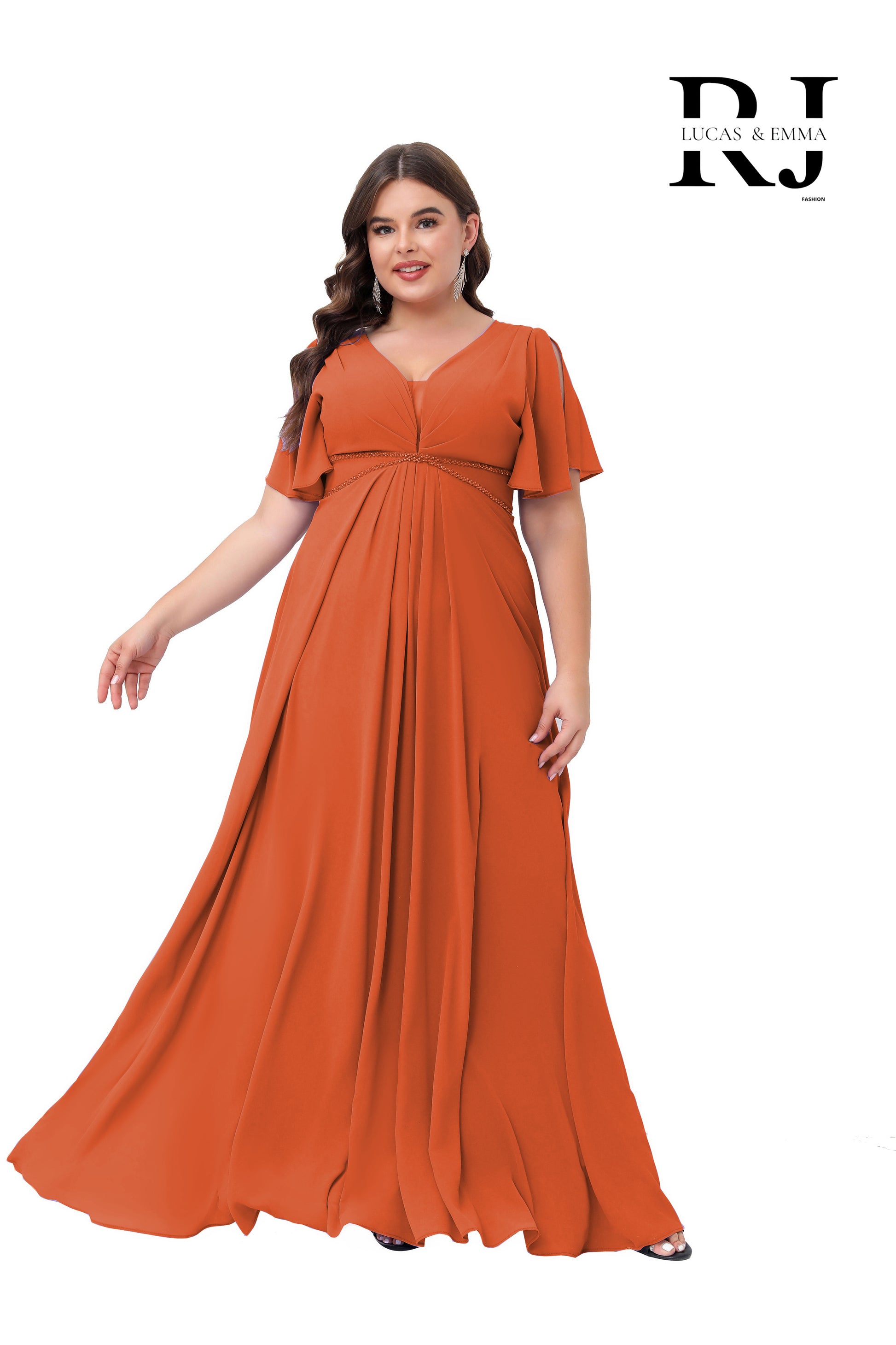 Robe de cérémonie longue fluide grande taille à décolleté en V - Houston